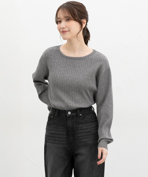 Honeys（ハニーズ）の「ワイドリブボートネック（ニット/セーター・レディース・ブラウン系その他/ブラック/ブラウン/ヘザーチャコール/ブルー/ラベンダー/ベージュ/アイボリー・M/L/S/LL）」の20枚目の写真