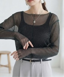 Rejoule | バイカラーパイピング ラメシアートップス(Tシャツ/カットソー)
