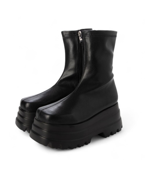 Mafmof（マフモフ）の「Mafmof(マフモフ)9cmトリプルソール厚底ストレッチショートブーツ（ブーツ・レディース・ブラック/ブラック系その他・S/M/L）」の5枚目の写真