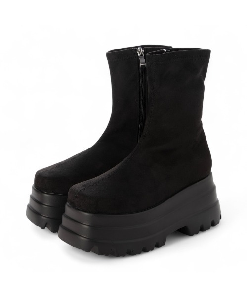 Mafmof（マフモフ）の「Mafmof(マフモフ)9cmトリプルソール厚底ストレッチショートブーツ（ブーツ・レディース・ブラック/ブラック系その他・S/M/L）」の6枚目の写真