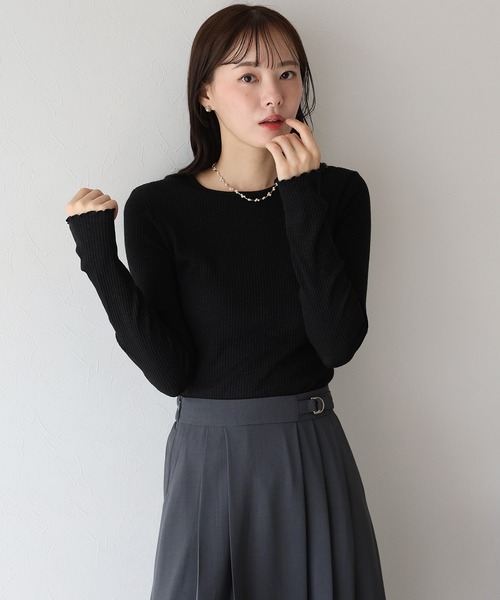 BLUEEAST(ブルーイースト)の「メローリブカットソー(Tシャツ/カットソー・レディース・アイボリー/ブラック/ブラウン・MEDIUM)」の3枚目の写真