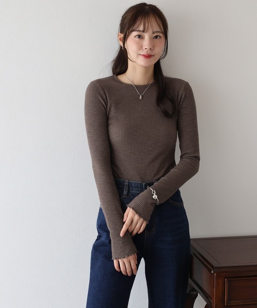BLUEEAST(ブルーイースト)の「メローリブカットソー(Tシャツ/カットソー・レディース・アイボリー/ブラック/ブラウン・MEDIUM)」の8枚目の写真