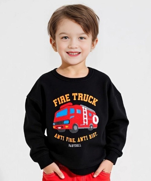 BABYDOLL（ベビードール）の「サガラトレーナー 1060K（スウェット・キッズ・イエロー×グリーン/チャコールグレー/ライトイエロー/ブラック系2/レッド/ピンク/ブラック系1/ネイビー/パープル・90cm/100cm/110cm/120cm/130cm）」の2枚目の写真