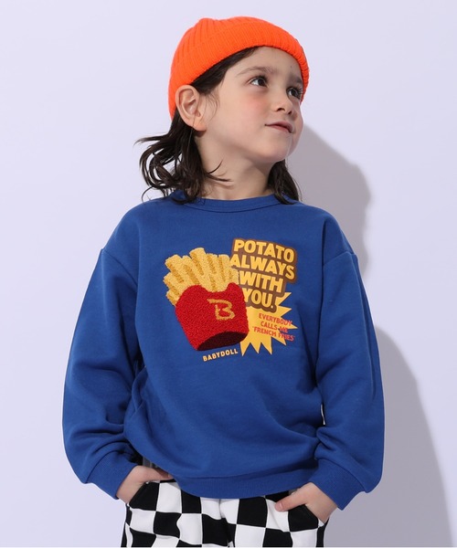 BABYDOLL（ベビードール）の「サガラトレーナー 1060K（スウェット・キッズ・イエロー×グリーン/チャコールグレー/ライトイエロー/ブラック系2/レッド/ピンク/ブラック系1/ネイビー/パープル・90cm/100cm/110cm/120cm/130cm）」の5枚目の写真