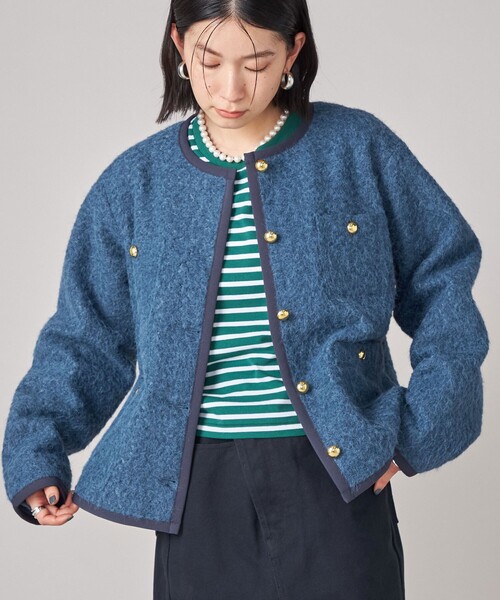 SHIPS(シップス)の「SHIPS NINE CASE: ノーカラー ジャケット(ノーカラージャケット・レディース・ベージュ/ブルー・ONE SIZE)」の2枚目の写真