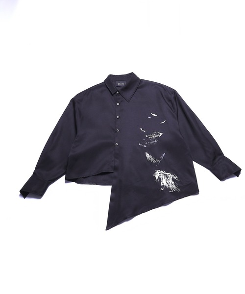 Ruze(ルゼ)の「Asymmetry crow printed shirt / アシンメトリー クロウプリント シャツ(シャツ/ブラウス・メンズ・ブラック・FREE)」の5枚目の写真