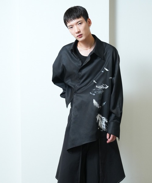 Asymmetry crow printed shirt / アシンメトリー クロウプリント