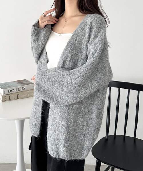 CLEA（クレア）の「オーバーサイズコクーンニットカーディガン（カーディガン/ボレロ・レディース・ダークグレー/ピンク/ブラウン/ライトグレー/グリーン・FREE）」の12枚目の写真