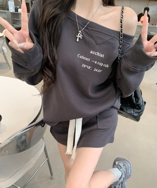 UP START(アップスタート)の「【LAMPOON】オフショルスエットセットアップ(セットアップ・レディース・グレー/ホワイト・LARGE/MEDIUM)」の7枚目の写真