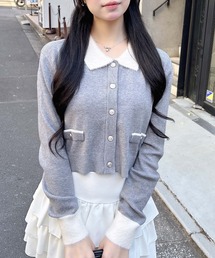 INGNI | フェザー襟配色ニットカーディガン(カーディガン/ボレロ)