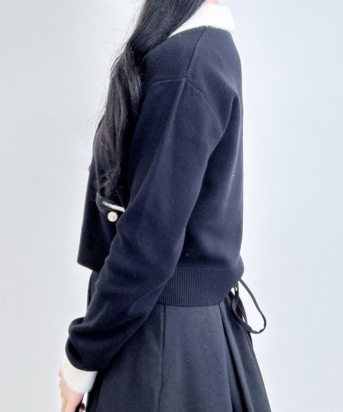 INGNI（イング）の「フェザー襟配色ニットカーディガン（カーディガン/ボレロ・レディース・ブラック×ホワイト/ピンク系7/ネイビー系/ピンク系2/グレー×ホワイト・M）」の20枚目の写真