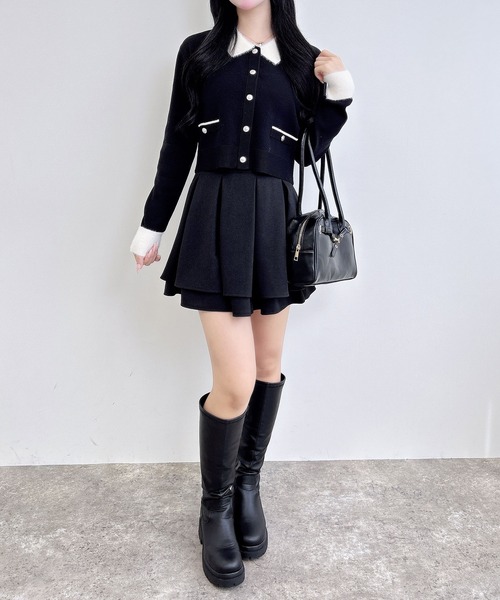 INGNI（イング）の「フェザー襟配色ニットカーディガン（カーディガン/ボレロ・レディース・ブラック×ホワイト/ピンク系7/ネイビー系/ピンク系2/グレー×ホワイト・M）」の22枚目の写真