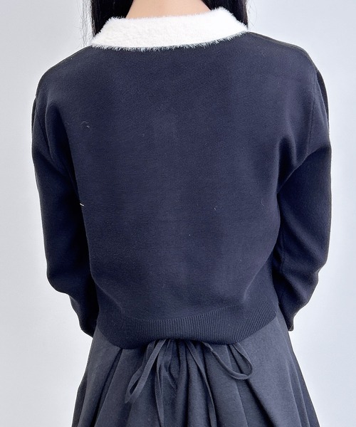 INGNI（イング）の「フェザー襟配色ニットカーディガン（カーディガン/ボレロ・レディース・ブラック×ホワイト/ピンク系7/ネイビー系/ピンク系2/グレー×ホワイト・M）」の21枚目の写真