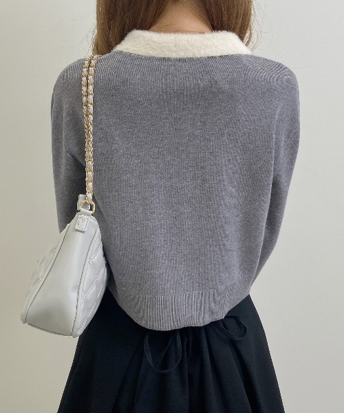 INGNI（イング）の「フェザー襟配色ニットカーディガン（カーディガン/ボレロ・レディース・ブラック×ホワイト/ピンク系7/ネイビー系/ピンク系2/グレー×ホワイト・M）」の9枚目の写真