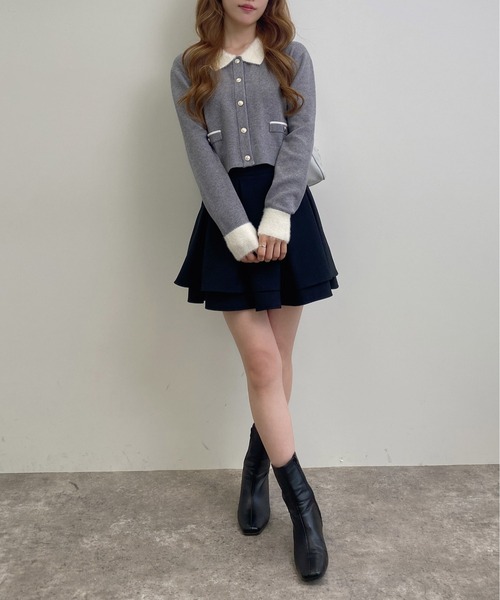 INGNI（イング）の「フェザー襟配色ニットカーディガン（カーディガン/ボレロ・レディース・ブラック×ホワイト/ピンク系7/ネイビー系/ピンク系2/グレー×ホワイト・M）」の10枚目の写真