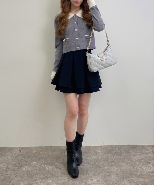 INGNI（イング）の「フェザー襟配色ニットカーディガン（カーディガン/ボレロ・レディース・ブラック×ホワイト/ピンク系7/ネイビー系/ピンク系2/グレー×ホワイト・M）」の11枚目の写真