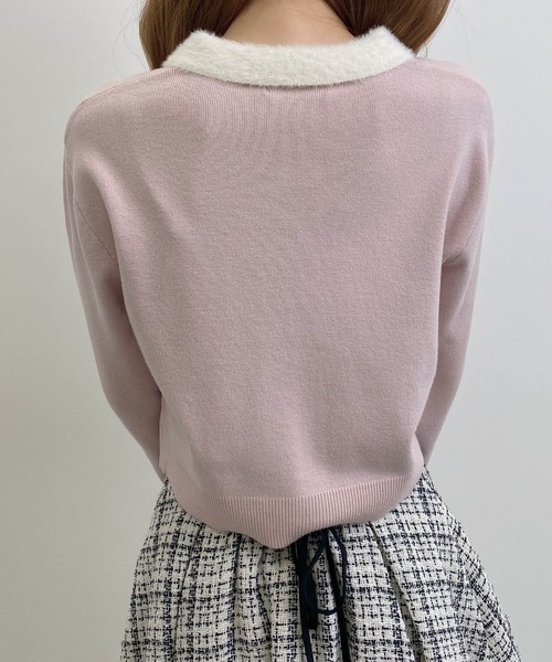 INGNI（イング）の「フェザー襟配色ニットカーディガン（カーディガン/ボレロ・レディース・ブラック×ホワイト/ピンク系7/ネイビー系/ピンク系2/グレー×ホワイト・M）」の15枚目の写真