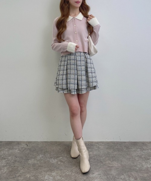 INGNI（イング）の「フェザー襟配色ニットカーディガン（カーディガン/ボレロ・レディース・ブラック×ホワイト/ピンク系7/ネイビー系/ピンク系2/グレー×ホワイト・M）」の16枚目の写真