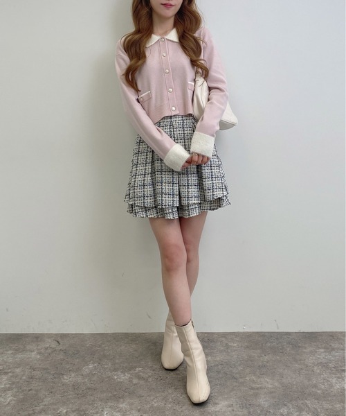 INGNI（イング）の「フェザー襟配色ニットカーディガン（カーディガン/ボレロ・レディース・ブラック×ホワイト/ピンク系7/ネイビー系/ピンク系2/グレー×ホワイト・M）」の17枚目の写真