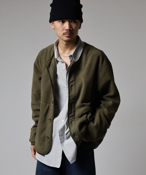 FUNALIVE(ファンアライブ)の「フリース 無地 ノーカラー ジャケット(ノーカラージャケット・メンズ・カーキ/ネイビー/ブラック・LL/L/M)」の20枚目の写真