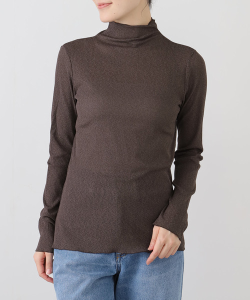 洗える】ラメリブハイネックカットソー（Tシャツ/カットソー）｜La