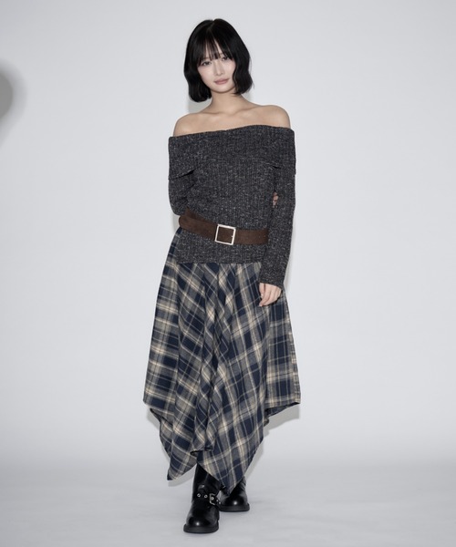 tinkerend(ティンカーエンド)の「Vintage-style Checked Asymmetry Skirt / ヴィンテージ風チェックアシンメトリースカート(スカート・レディース・ブラック/ネイビー・FREE)」の3枚目の写真