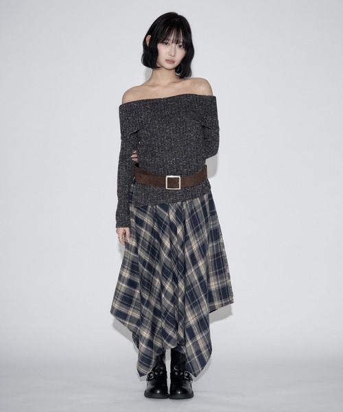 tinkerend(ティンカーエンド)の「Vintage-style Checked Asymmetry Skirt / ヴィンテージ風チェックアシンメトリースカート(スカート・レディース・ブラック/ネイビー・FREE)」の20枚目の写真
