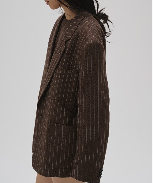 TODAYFUL(トゥデイフル)の「Boyfriend Stripe Linen Jacket(テーラードジャケット・レディース・ブラウン・36inch/38inch)」の3枚目の写真