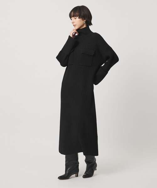 SACRA（サクラ）の「＜SACRA＞Wポケット タートル リブ ワンピース（ワンピース・レディース・ダークグレー/ブラック・38）」の2枚目の写真