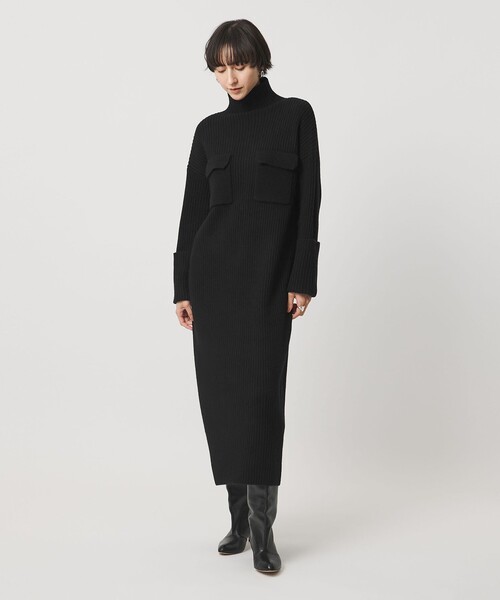 SACRA（サクラ）の「＜SACRA＞Wポケット タートル リブ ワンピース（ワンピース・レディース・ダークグレー/ブラック・38）」の4枚目の写真