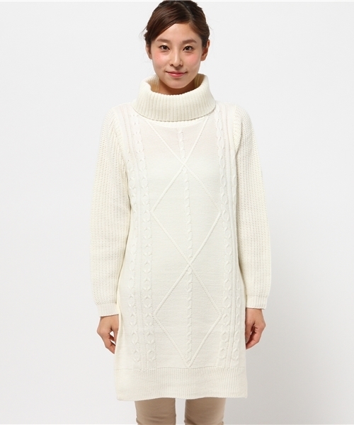 OUTLET（アウトレット）の「【CAPRICIEUX LE'MAGE】サイドスリットBIGケーブルチュニ（ニット/セーター・レディース・ホワイト/ブラック/グレー・FREE）」の8枚目の写真