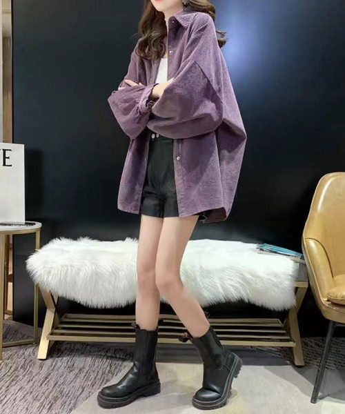 NinaetLina(ニナエリナ)の「コーデュロイ シャツ(シャツ/ブラウス・レディース・モカ/パープル/ブラック・FREE)」の14枚目の写真