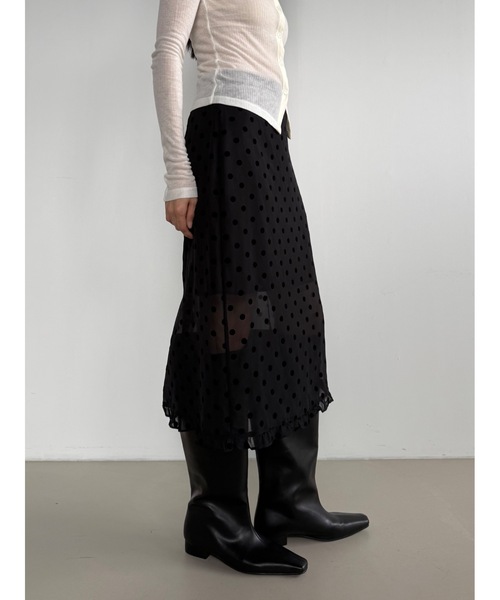 Didot.showroom（ディドット ショールーム）の「シアードットミディSK（スカート・レディース・クリーム/ブラック・S/M）」の2枚目の写真