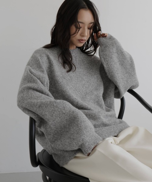 hellam(へラム)の「クルーネックカラーニットプルオーバー(ニット/セーター・レディース・カーキ/杢グレー/ブルー/チャコール/オートミール/マスタード/ブラウン/ピンク・FREE)」の2枚目の写真