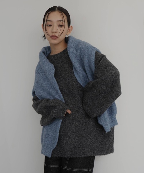 hellam(へラム)の「クルーネックカラーニットプルオーバー(ニット/セーター・レディース・カーキ/杢グレー/ブルー/チャコール/オートミール/マスタード/ブラウン/ピンク・FREE)」の1枚目の写真