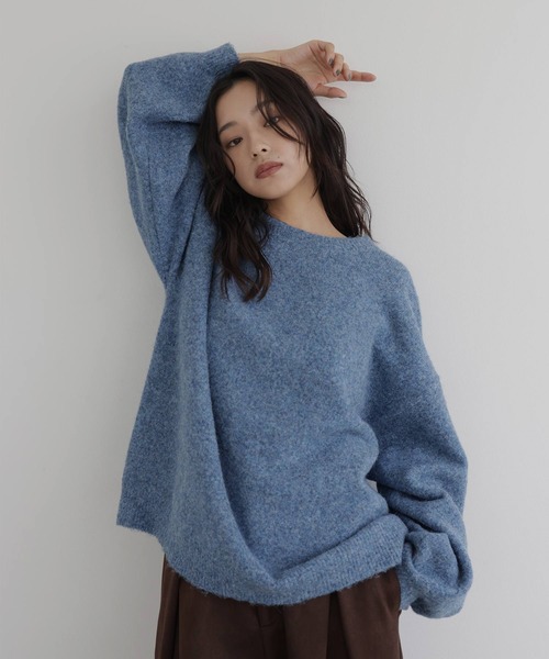 hellam(へラム)の「クルーネックカラーニットプルオーバー(ニット/セーター・レディース・カーキ/杢グレー/ブルー/チャコール/オートミール/マスタード/ブラウン/ピンク・FREE)」の9枚目の写真