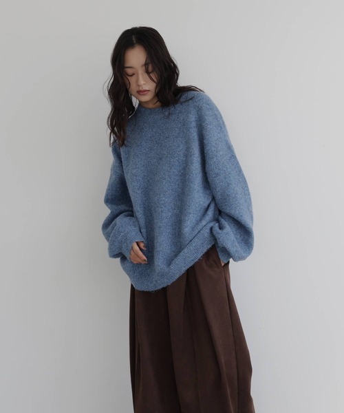 hellam(へラム)の「クルーネックカラーニットプルオーバー(ニット/セーター・レディース・カーキ/杢グレー/ブルー/チャコール/オートミール/マスタード/ブラウン/ピンク・FREE)」の13枚目の写真