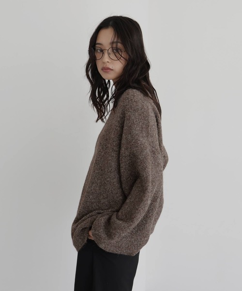 hellam(へラム)の「クルーネックカラーニットプルオーバー(ニット/セーター・レディース・カーキ/杢グレー/ブルー/チャコール/オートミール/マスタード/ブラウン/ピンク・FREE)」の15枚目の写真