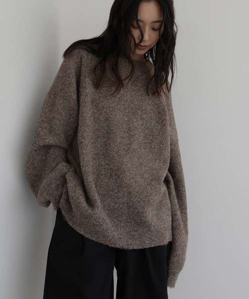 hellam(へラム)の「クルーネックカラーニットプルオーバー(ニット/セーター・レディース・カーキ/杢グレー/ブルー/チャコール/オートミール/マスタード/ブラウン/ピンク・FREE)」の17枚目の写真