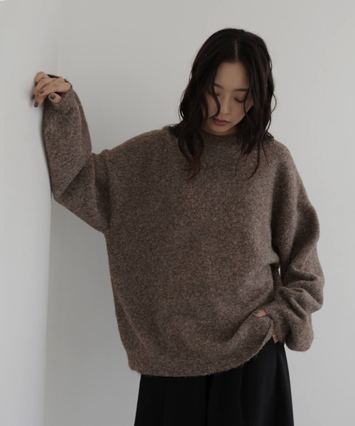 hellam(へラム)の「クルーネックカラーニットプルオーバー(ニット/セーター・レディース・カーキ/杢グレー/ブルー/チャコール/オートミール/マスタード/ブラウン/ピンク・FREE)」の19枚目の写真