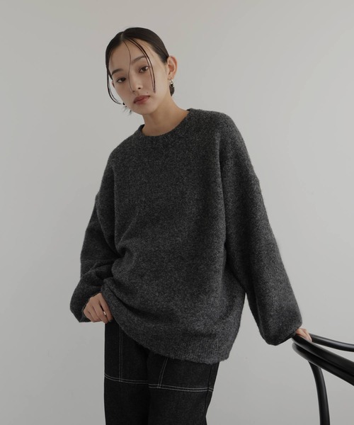 hellam(へラム)の「クルーネックカラーニットプルオーバー(ニット/セーター・レディース・カーキ/杢グレー/ブルー/チャコール/オートミール/マスタード/ブラウン/ピンク・FREE)」の20枚目の写真