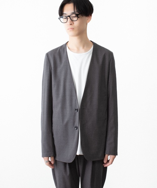 ATTACHMENT（アタッチメント）の「WO/TA ストレッチトロ カラーレスJKT / WO/TA STRETCH TRO COLLARLESS JKT（ノーカラージャケット・メンズ・ダークグレー/ブラック/グレー・3/2/1）」の4枚目の写真