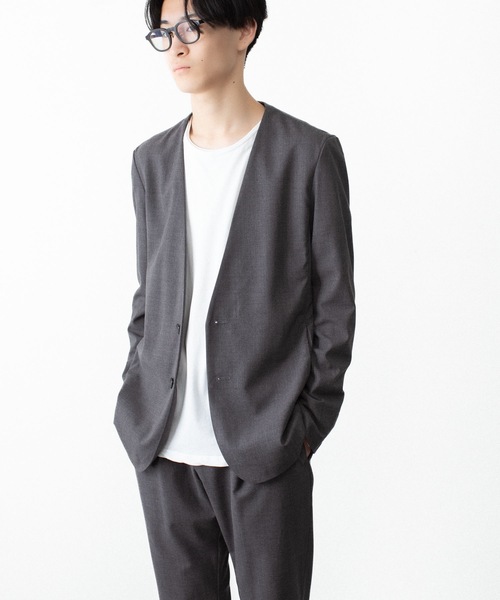 ATTACHMENT（アタッチメント）の「WO/TA ストレッチトロ カラーレスJKT / WO/TA STRETCH TRO COLLARLESS JKT（ノーカラージャケット・メンズ・ダークグレー/ブラック/グレー・3/2/1）」の5枚目の写真