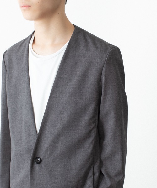 ATTACHMENT（アタッチメント）の「WO/TA ストレッチトロ カラーレスJKT / WO/TA STRETCH TRO COLLARLESS JKT（ノーカラージャケット・メンズ・ダークグレー/ブラック/グレー・3/2/1）」の9枚目の写真