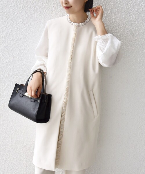 シップス（SHIPS）/【SHIPS別注】kaene:〈洗濯機可能〉ダンボール フリル ロング ジレ（セレモニー対応可） SHIPS別注】kaene:〈洗濯機可能〉ダンボール フリル ロング ジレ