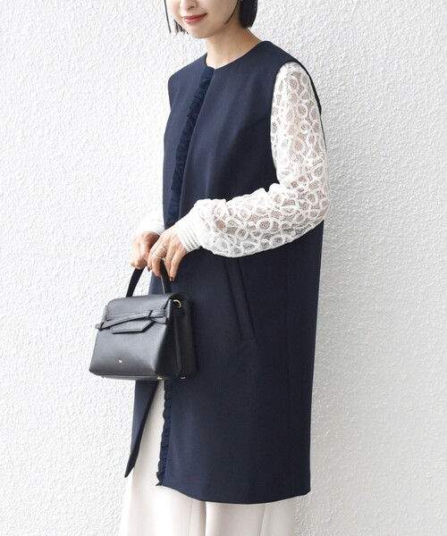 SHIPS別注】kaene:〈洗濯機可能〉ダンボール フリル ロング ジレ