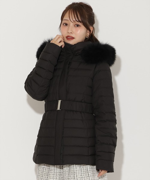 AND COUTURE（アンドクチュール）の「ベルト付きFOXファーミドル丈ダウン（ダウンジャケット/コート・レディース・ブラック/ライトグレー/ベージュ・FREE）」の12枚目の写真