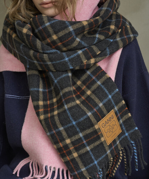 GANNI/ガニー Double Face Wool Check Scarf / A6933 / マフラー