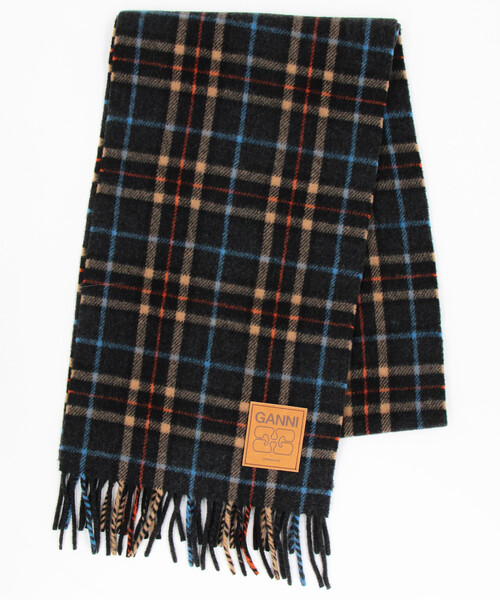 GANNI（ガニー）の「GANNI/ガニー Double Face Wool Check Scarf / A6933 / マフラー（マフラー・レディース・チャコールグレー/イエロー・ONE SIZE）」の5枚目の写真