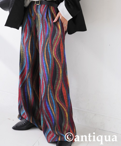 antiqua(アンティカ)の「ウェーブ柄 ワイドパンツ(その他パンツ・レディース・ブルー系その他/マルチ・ONESIZE)」の4枚目の写真